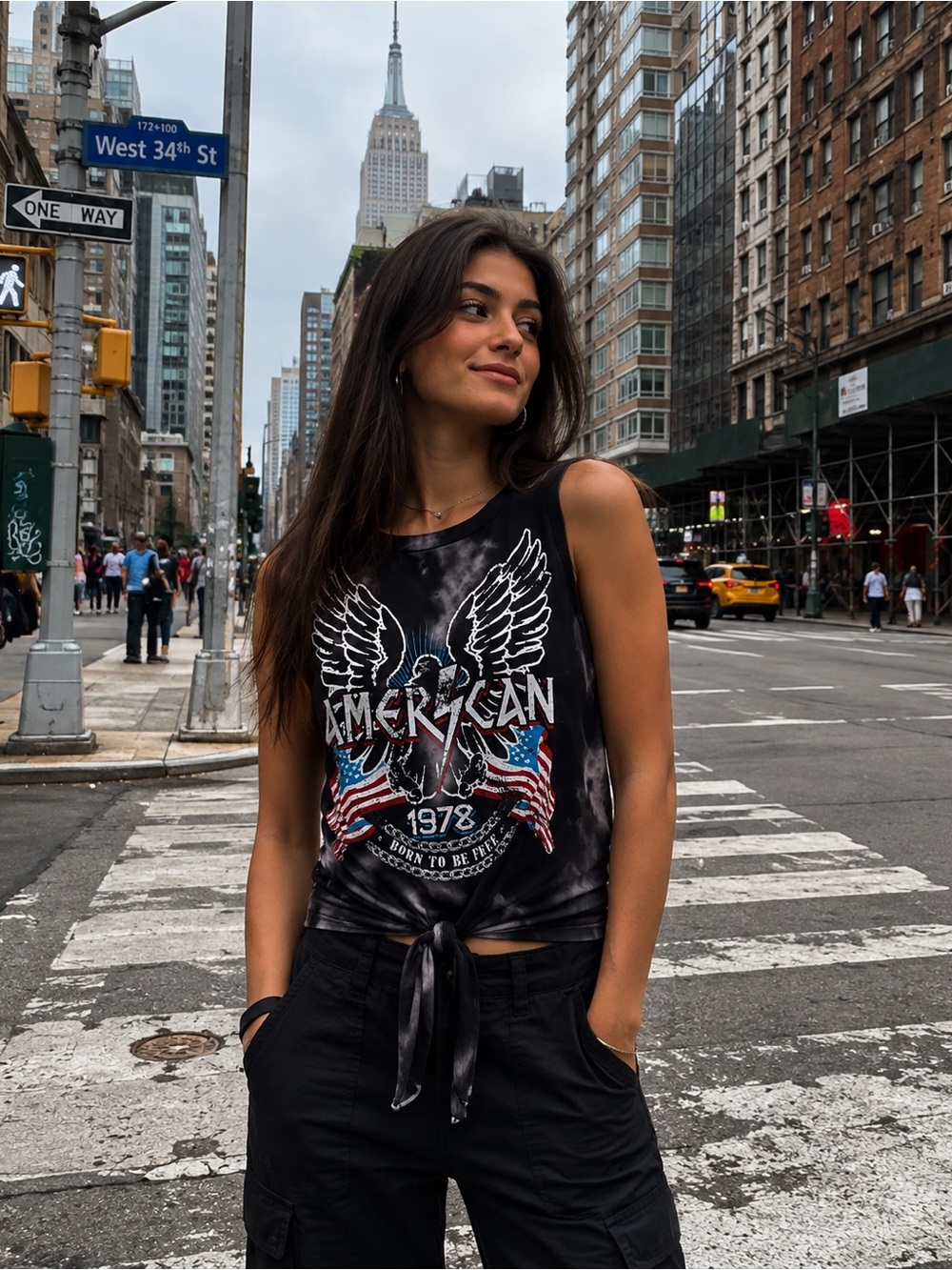 Rebel Sugar Black Tie-Dye Eagle Graphic Tie-Front Tank